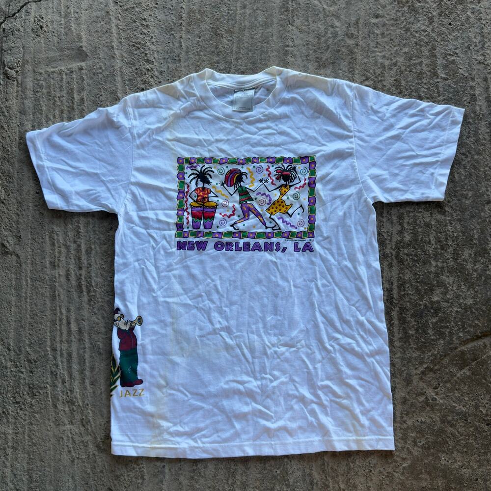 VINTAGE Y2K NEW ORLEANS T-SHIRT JAZZ MUSIC GRAPHIC TOURIST LOCATION MENS SMALL